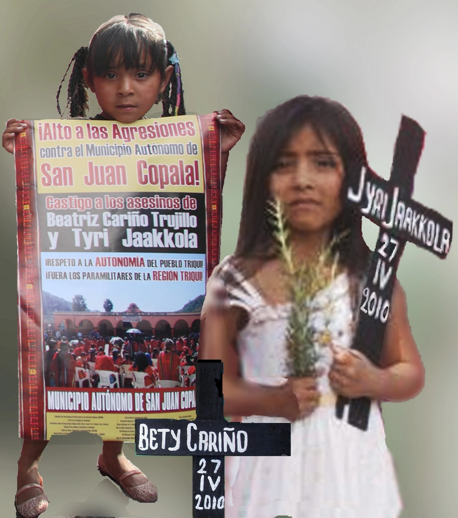 ​​San Juan Copalasta häädettyjä Triqui tyttöjä vaatimassa oikeutta Jyrille ja Betylle