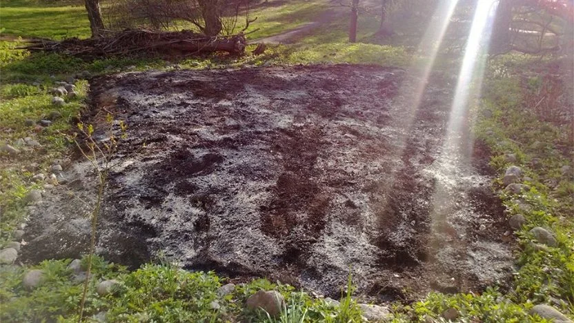 Käännetty, kalkittu ja kasteltu kasvimaa keväällä 2014.