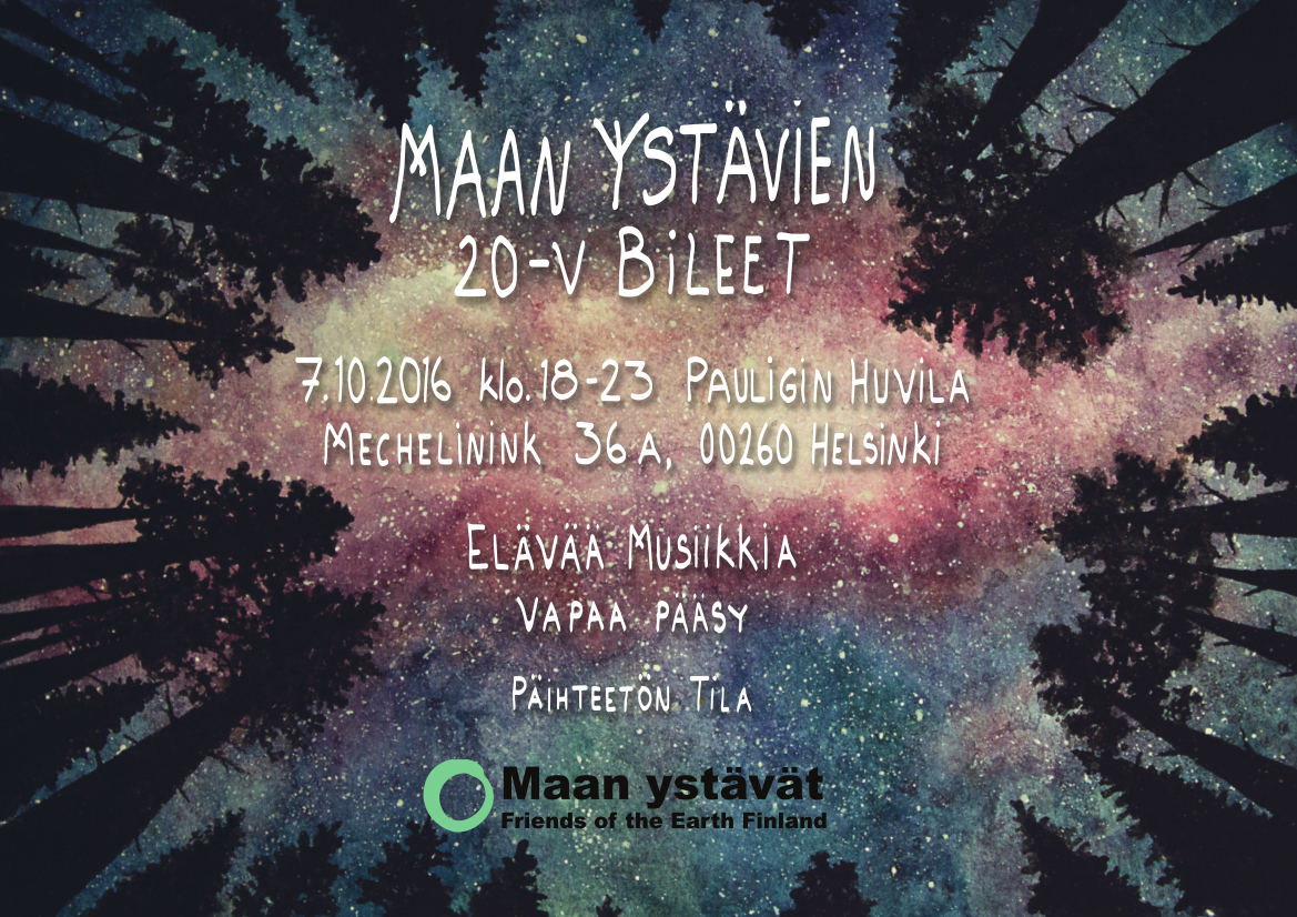 Maan ystävät täyttää 20 vuotta! Tervetuloa juhliin 7.10. klo 18 alkaen!