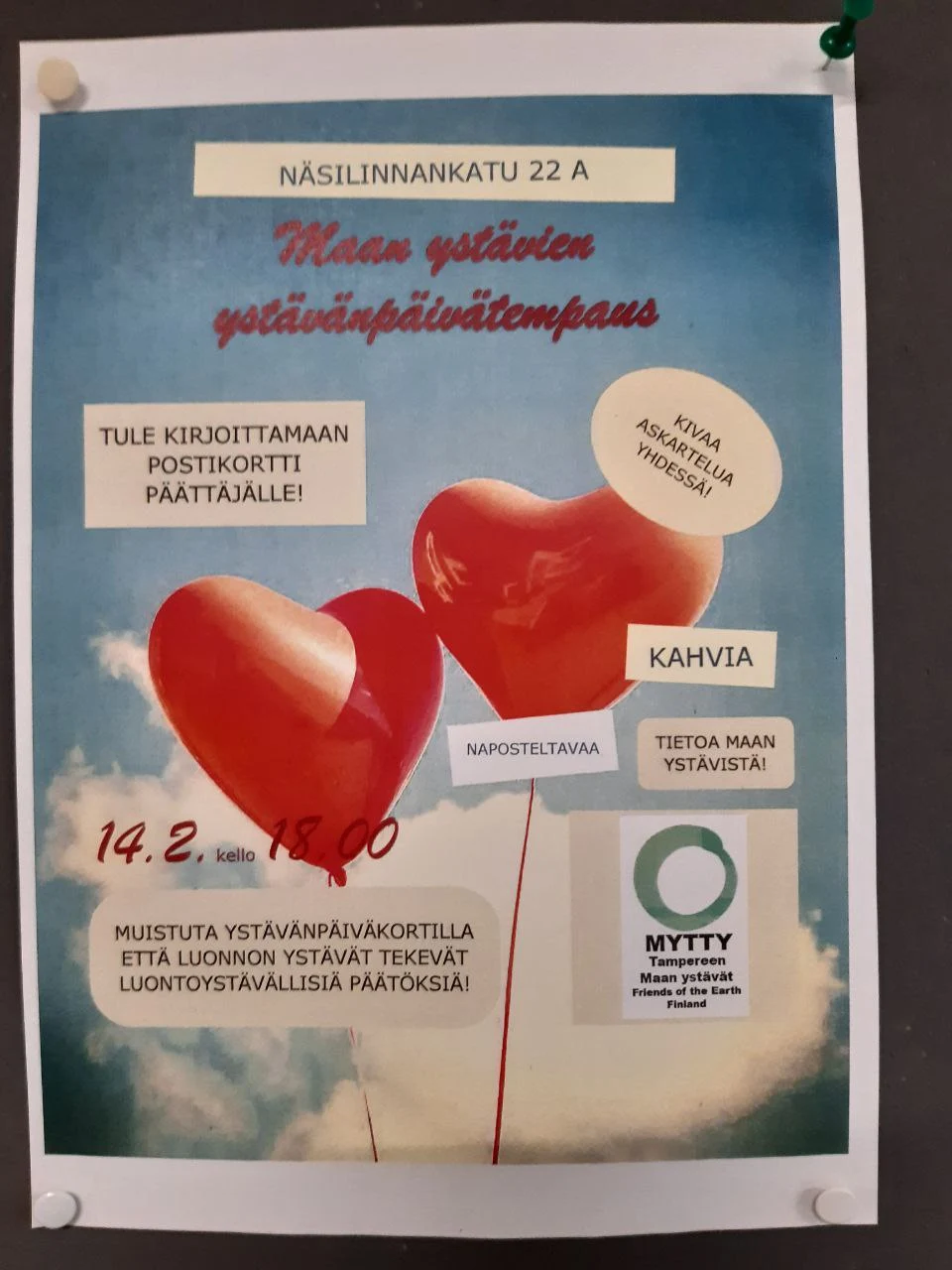 Tampereen Maan ystävien ystävänpäivätempaus ympäristön ja yhteisöllisyyden ystäville